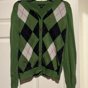 American Eagle Green Argyle Women's Sweater sz M